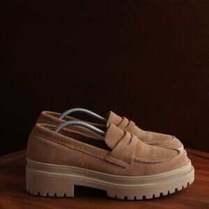 Patina Loafers Womens SZ 8 Brown Zoe Portland Leather Suede Chunky Slip On Shoes